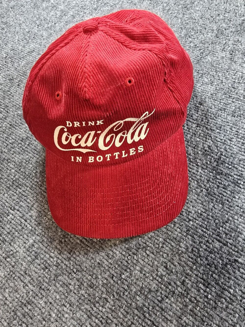 Vintage Coca Cola Corduroy Snapback Hat Red American Needle Cap Retro Coke